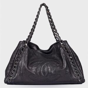 Authentic CHANEL 2005 Black Metallic Caviar Modern Chain East West Leather Tote